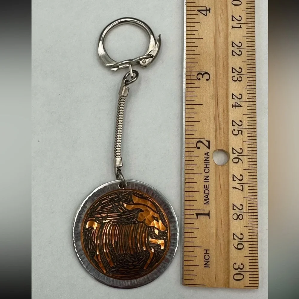 VTG Signed MODA Handmade In Malta Keychain 60s/70s Artisan Etched Copper